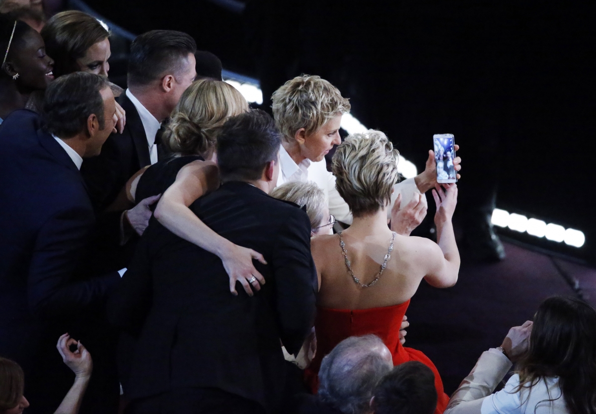 Host Ellen Degeneres takes a group picture at the 86th Academy Awards in Hollywood, California Host Ellen Degeneres takes a group picture at the 86th Academy Awards in Hollywood, California