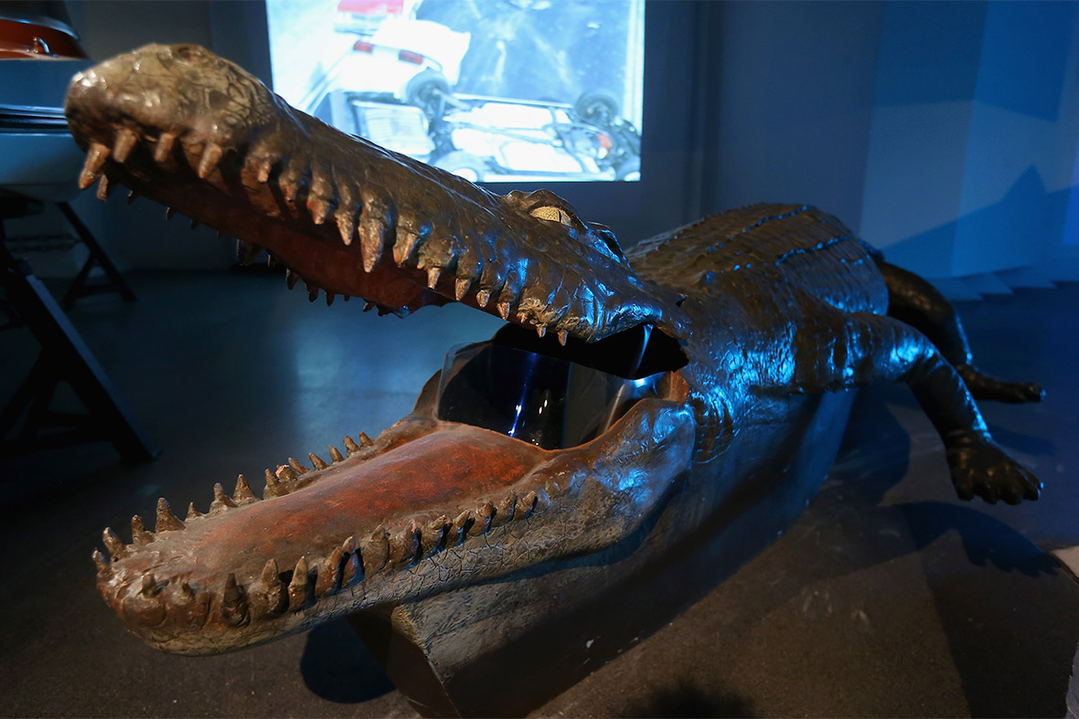 A submarine in the shape of a crocodile, which appeared in the James Bond films Octopussy and Die Another Day, at the Bond In Motion exhibition which opens on Friday at the London Film Museum