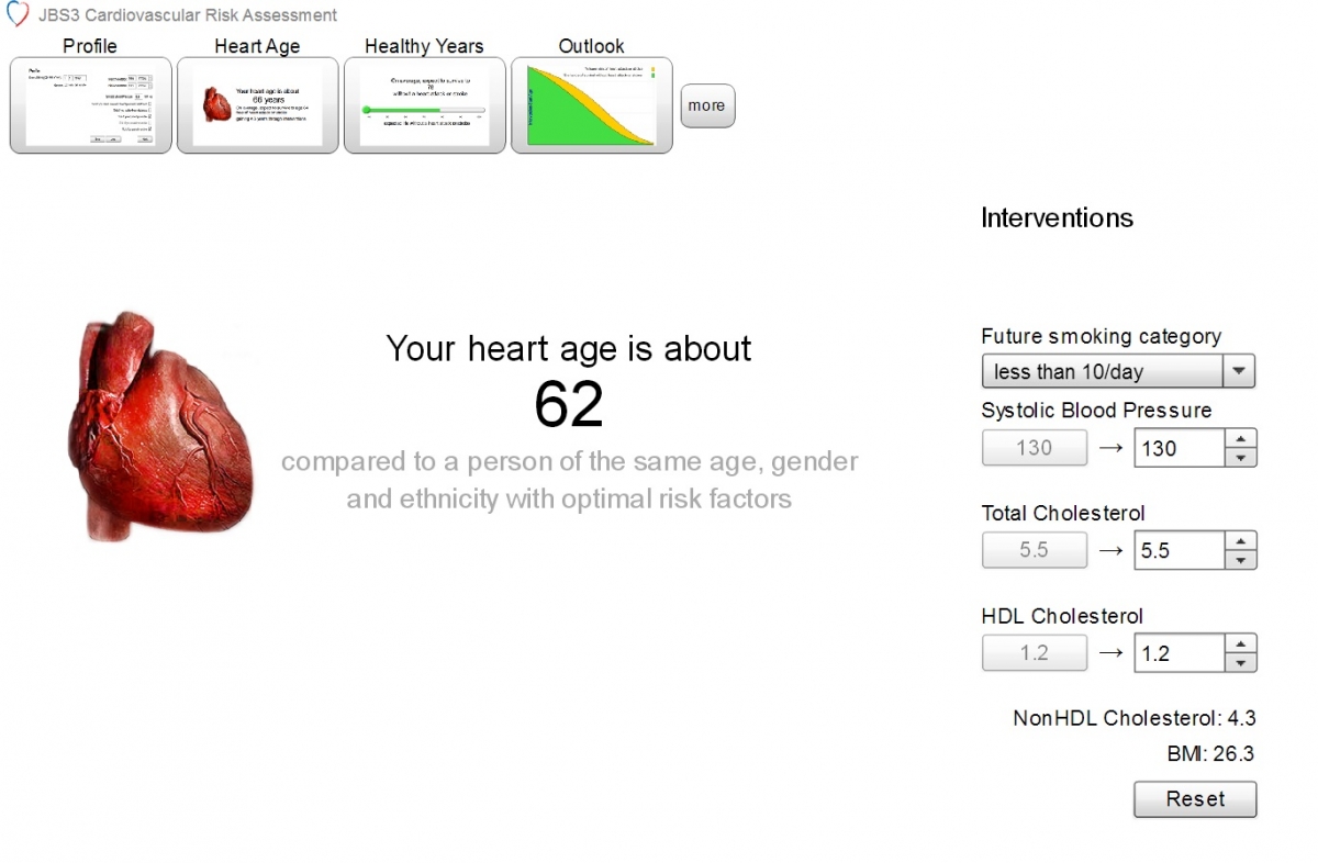 Smoking and has a big effect on heart age. heart calculator