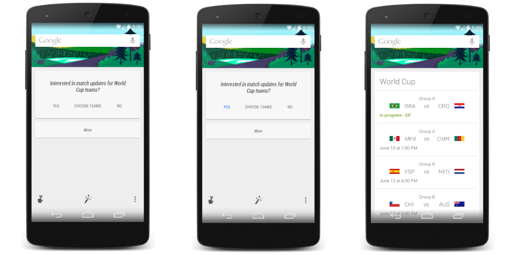 New Google screenshots for Google Now's new World Cup feature hint at Android 5.0 Android 5.0