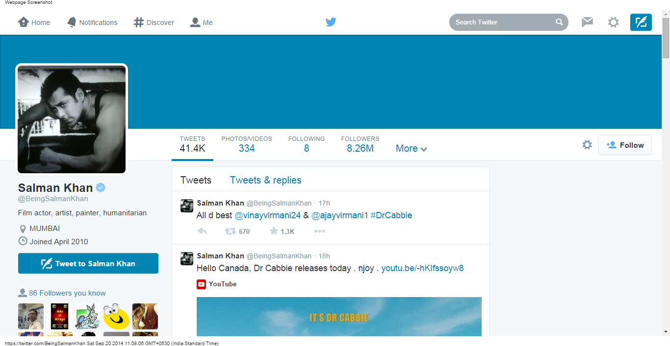 Salman Khan's twitter page Snapshot (Twitter) Salman Khan