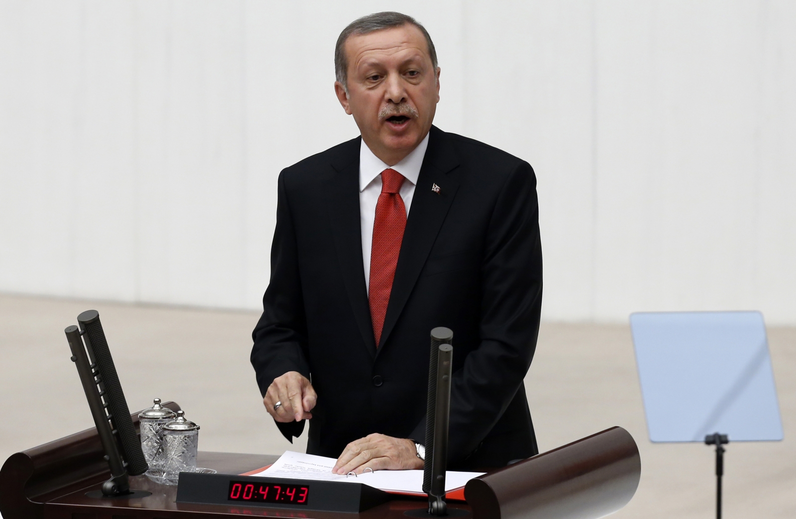 Turkey's President Tayyip Erdogan addresses the Turkish Parliament