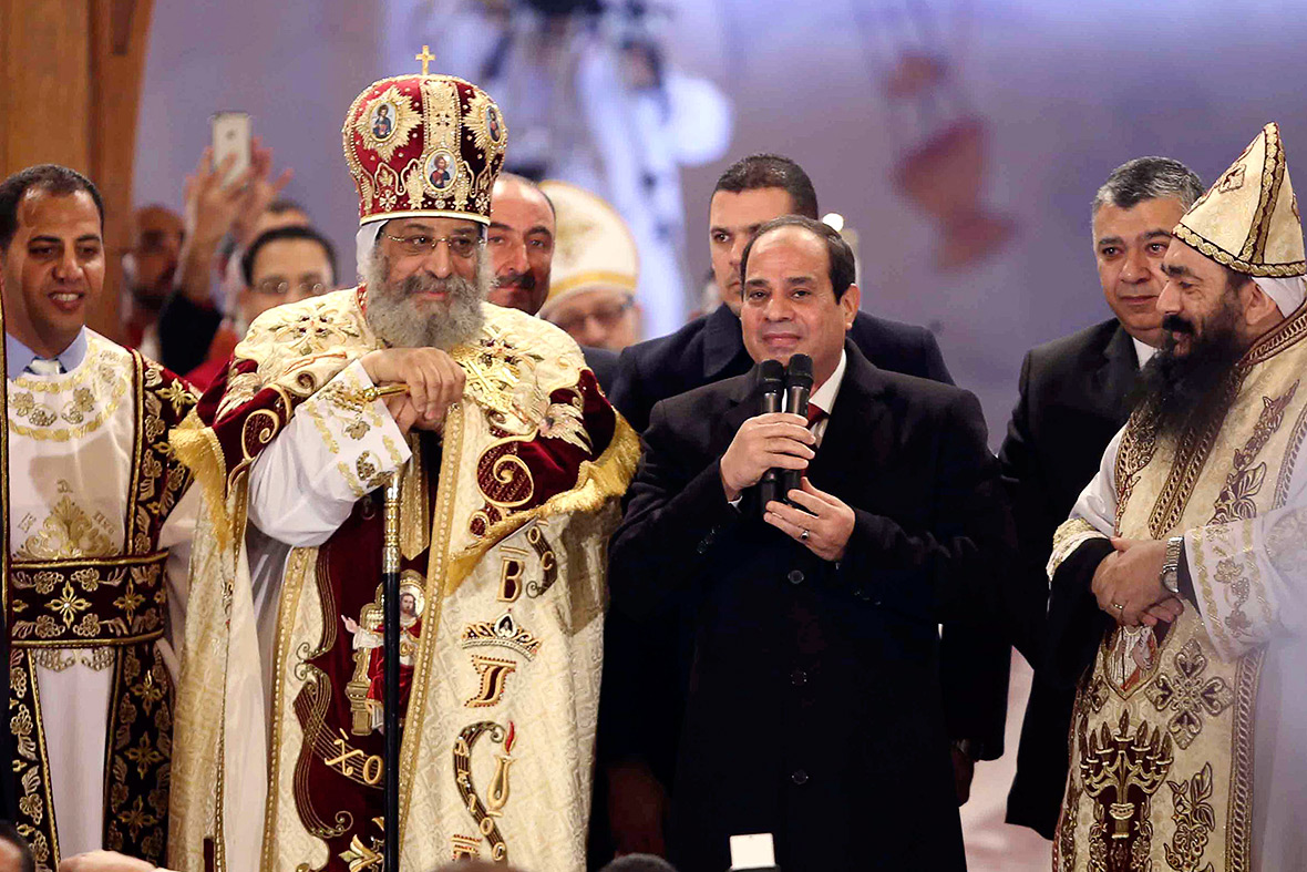 Egypt: President Abdel Fattah al-Sisi and Coptic Pope Tawadros II attend a Christmas Eve Liturgy at St Mark's Cathedral in Cairo