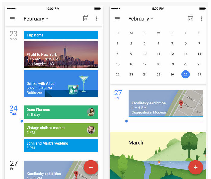 Updated Google Calendar app with Material Design UI, new Gmail event