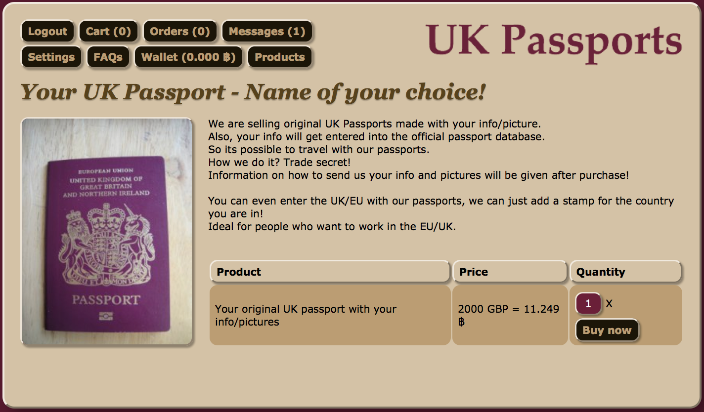 Fake UK passport website on the darkweb