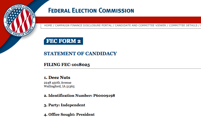 Deez Nuts For Us President Oddball Campaign Polling 9 In North Carolina 2720