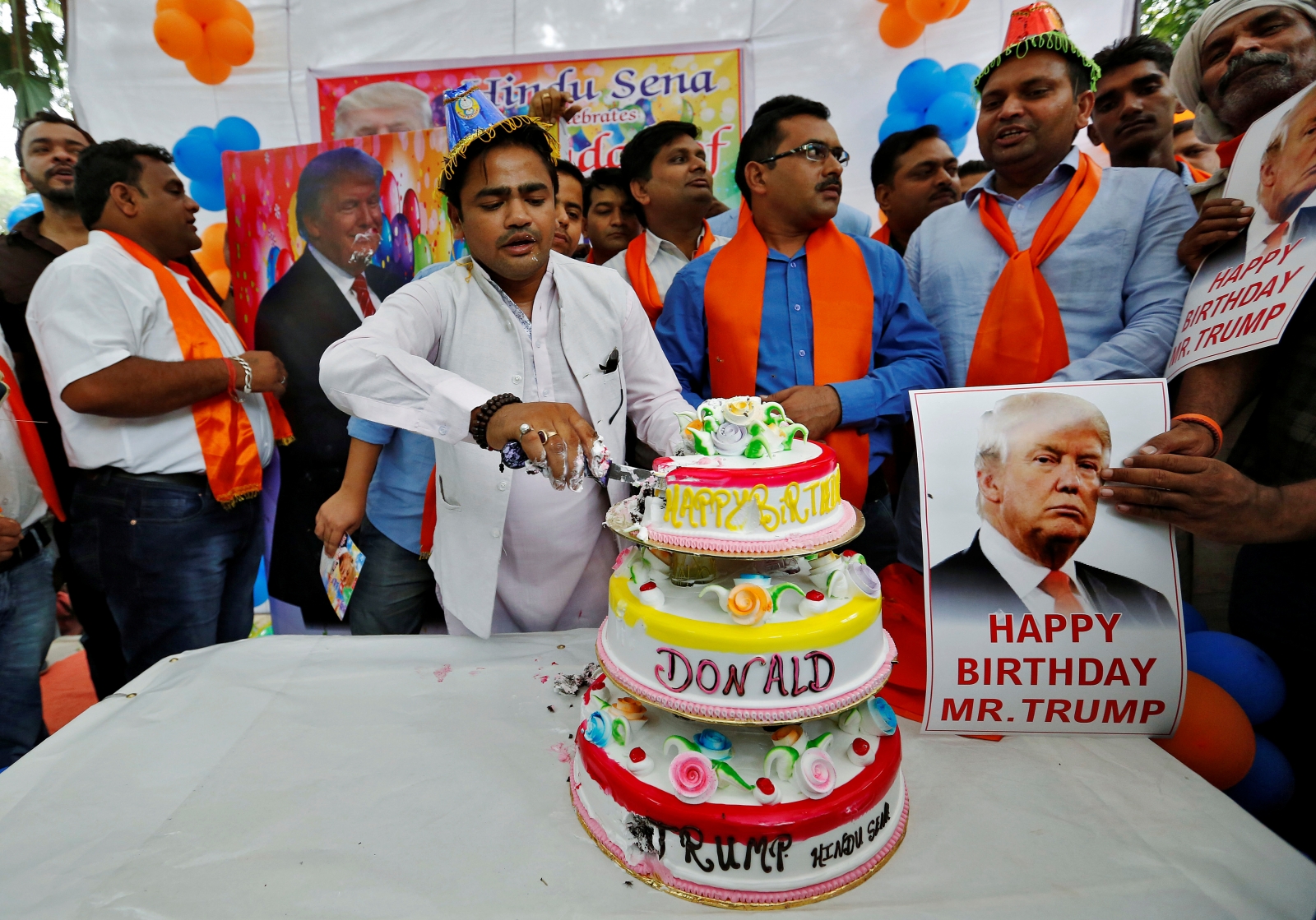 India's right-wing Hindu Sena throws Donald Trump a birthday party in