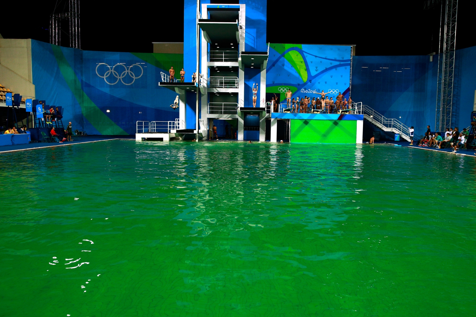 The water in the Olympic diving pool is suddenly very 