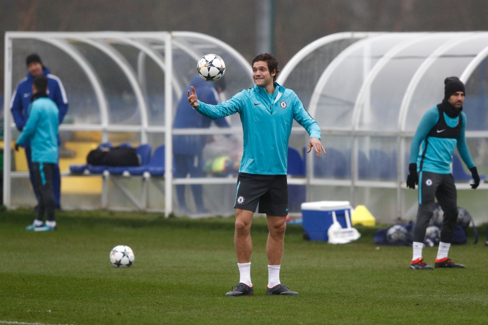 Chelsea duo Marcos Alonso and Ross Barkley train before Barcelona Champions League clash