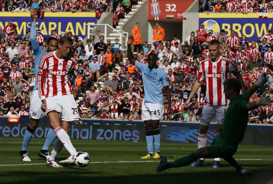 The goal stood despite City's protests Peter Crouch