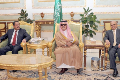 Saudi Arabia's FM Prince Faisal meets with Yemeni PM Megawar and FM Qirbi in Riyadh
