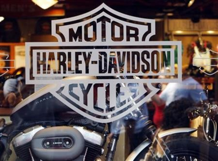 Motorcycle maker Harley Davidson&#039;s logo appears on the window of a store in Boston, Massachusetts July 17, 2008