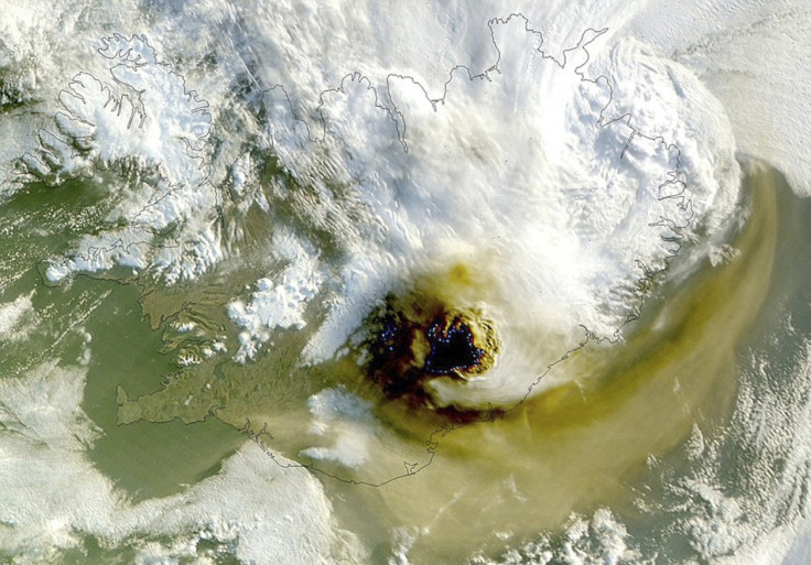 A NASA satellite image shows the plume casting a shadow to the west, from the Grimsvotn volcano, under the Vatnajokull glacier in southeast Iceland.