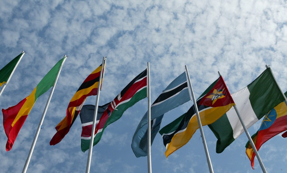 Africa flags are blown in the wind