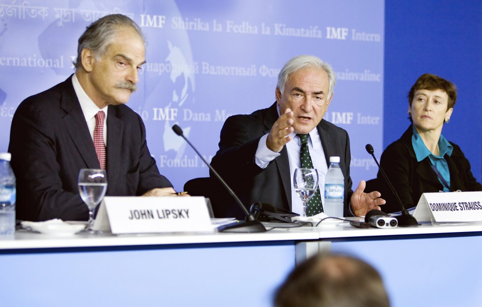 Strauss-Kahn, Lipski and Atkinson answer questions during a news conference at the Istanbul Congress Center