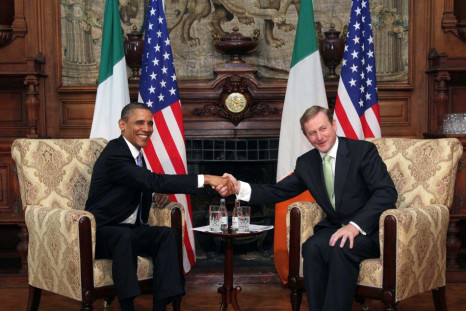 U.S. President Barack Obama poses with Ireland's Prime Minister Enda Kenny during their meeting in Farmleigh near Dublin