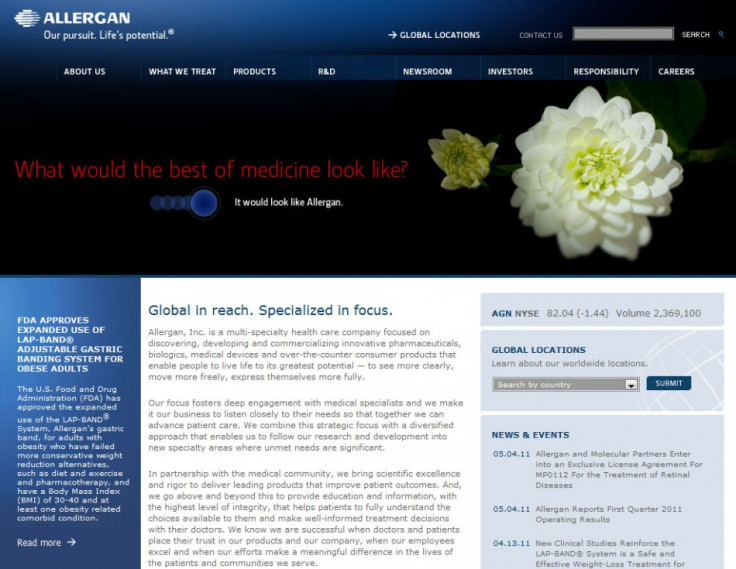 Homepage of Allergan