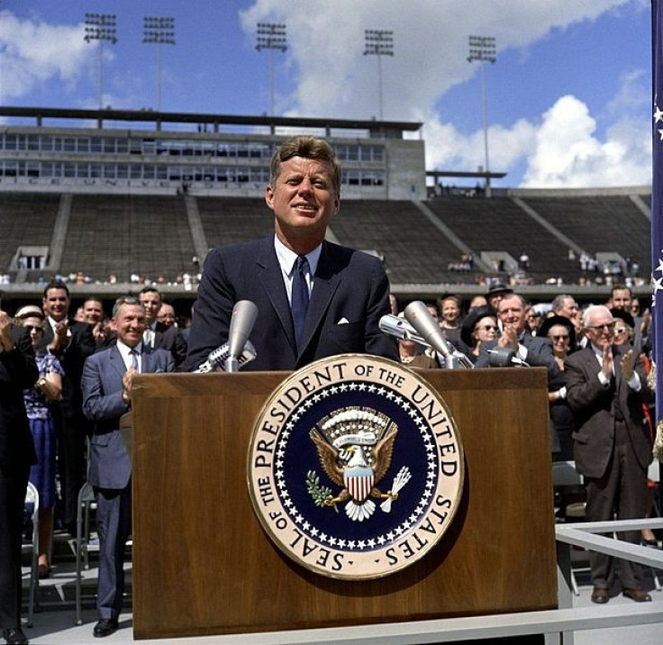 JFK delivering his famous moon speech.