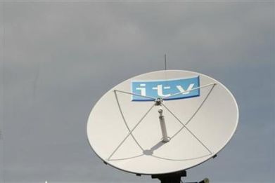 An ITV satellite dish sits on top of the broadcaster&#039;s building in London