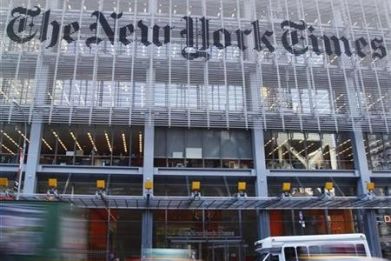 The facade of the New York Times building is seen in New York, November 29, 2010.