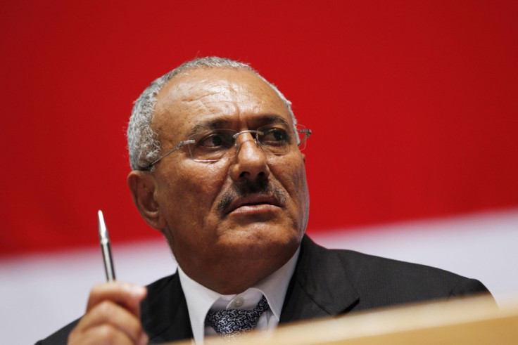 Yemen&#039;s President Ali Abdullah Saleh looks on as he attends a gathering of supporters in Sanaa
