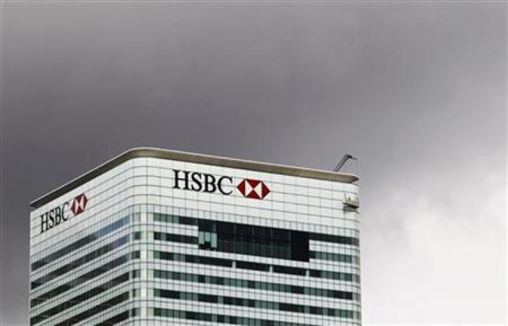 The HSBC building is seen on Canary Wharf in London