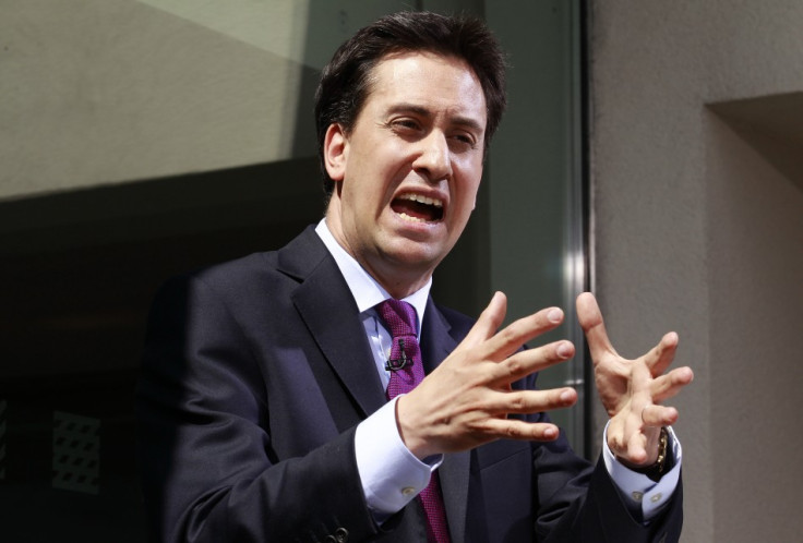 Britain's opposition leader Miliband speaks during a news conference in London