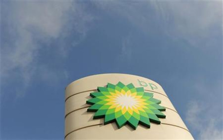 A logo on a British Petroleum petrol station is seen in London