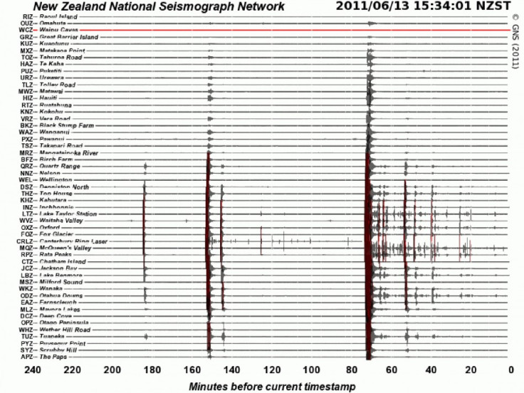 Handout photo of a seismograph drum reading