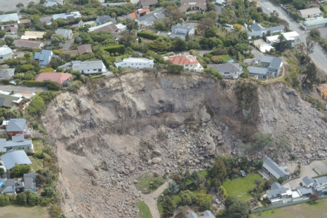 An aerial view shows damage from a landslide caused by the Christchurch earthquake on 22 February 2011.