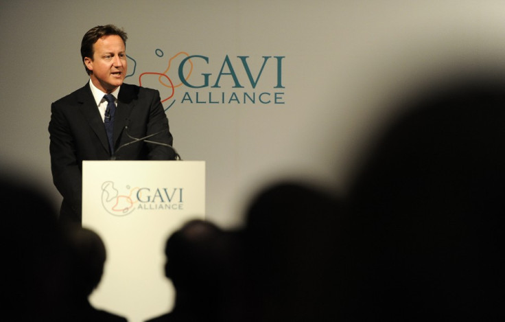 Britain's Prime Minister David Cameron speaks at the Global Alliance for Vaccines and Immunisation conference in London