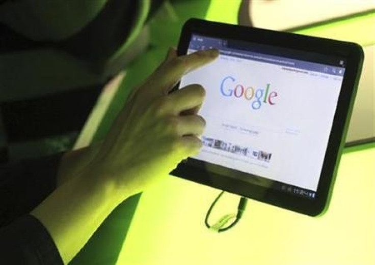The Google home page is shown on Google's latest version of the Android operating system, Honeycomb, on a Motorola Xoom tablet device following a news conference at Google Headquarters in Mountain View, California February 2, 2011.