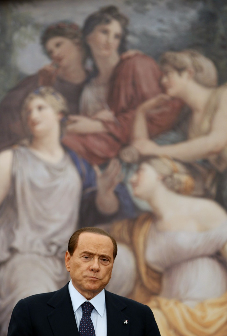 Italy&#039;s Prime Minister Berlusconi attends a news conference with his Israeli counterpart Benjamin Netanyahu (not pictured) at Villa Madama in Rome