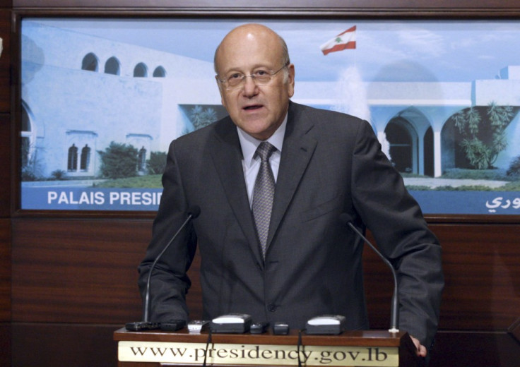 Lebanon's PM Mikati speaks after announcement of new government at presidential palace in Baabda, near Beirut