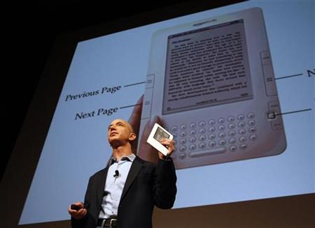 Amazon.com founder and CEO Jeff Bezos at news conference in New York to announce Kindle 2 electronic reader