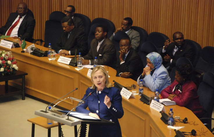 U.S. Secretary of State Clinton addresses the 53-member African Union at the AU&#039;s headquarters in Ethiopia&#039;s capital Addis Ababa