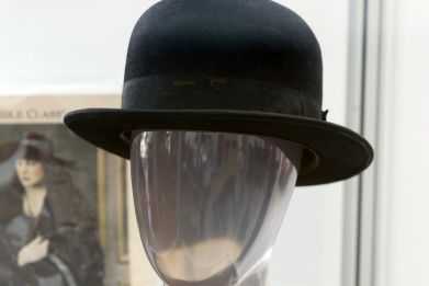 Charlie Chaplin&#039;s signature bowler hat is pictured at a preview of actress Debbie Reynolds&#039; Hollywood costume and prop collection in Beverly Hills