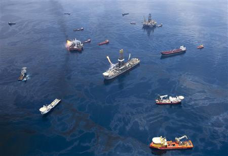 Oil covers the surface of the Gulf of Mexico on the vicinity of BP's Deepwater Horizon spill source