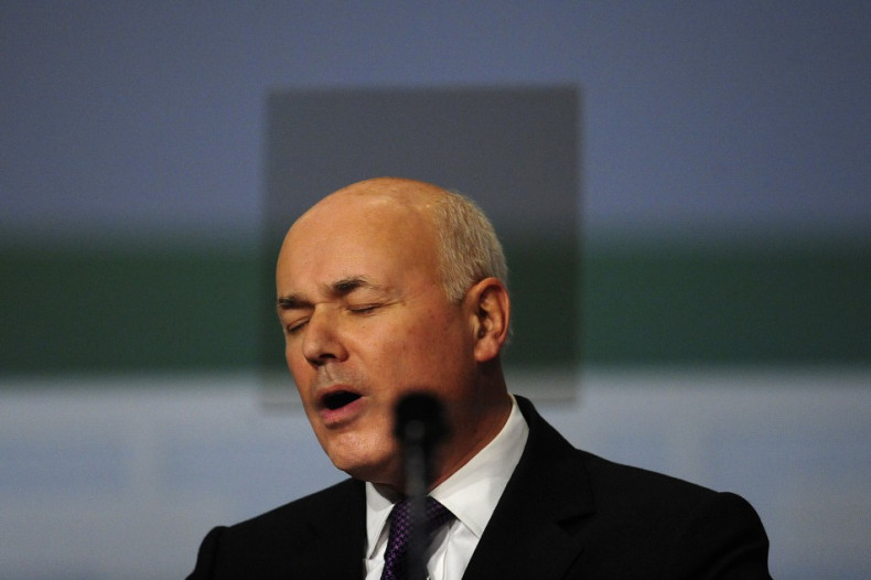 Britain&#039;s Welfare Minister Iain Duncan Smith speaks at the Conservative Party conference in Birmingham