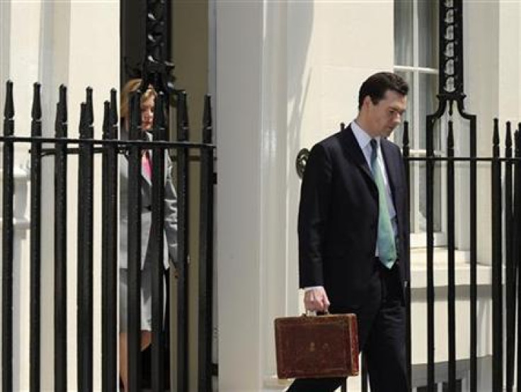 Chancellor George Osborne holds Gladstone&#039;s old Budget box outside 11 Downing Street