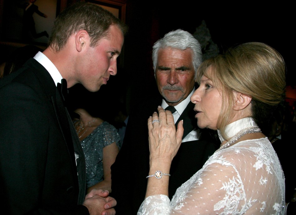Britains Prince William speaks to actress Barbra Streisand and her husband James Brolin at the BAFTA Brits to Watch event in Los Angeles