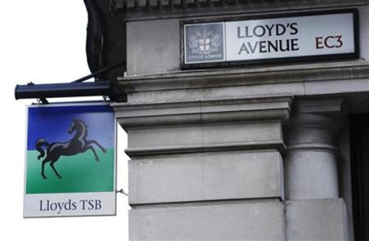 A sign for LloydsTSB bank hangs on the corner of Lloyd&#039;s Avenue in the City of London