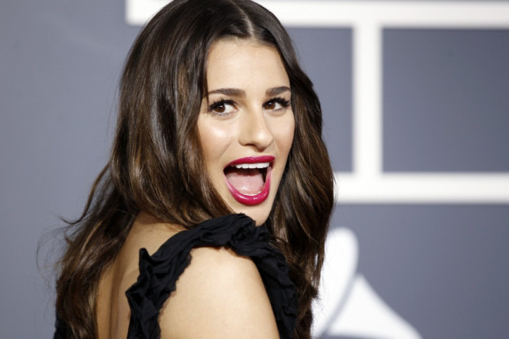 Lea Michele from the television show "Glee" poses on arrival at the 53rd annual Grammy Awards in Los Angeles