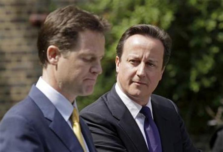 Britain&#039;s Prime Minister Cameron and Deputy Prime Minister Clegg hold their first joint news conference in London