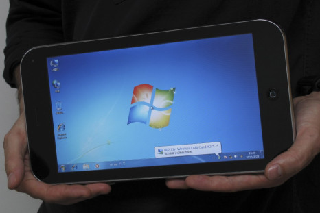 A sample of a "shanzhai" or imitated reproduction of iPad running Microsoft Windows is seen inside a computer shopping mall in Shenzhen