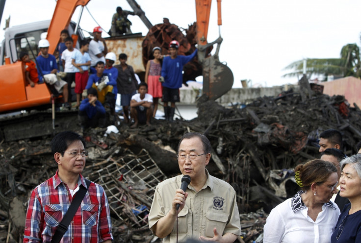 Ban Ki-Moon addresses Hurrican Haiyan victims in Tacloban, Phillipines.