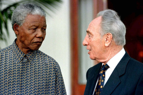 Nelson Mandela pictured with former Israeli Prime Minister Shimon Peres.