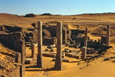 The ruins of deserted town of Old Dongola in Sudan where a tomb with mysterious inscriptions and seven mummies have been found.