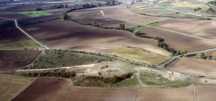 Aerial view of the deserted Alavese village at Zornostegi in northern Spain.