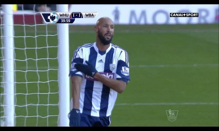 Anelka performs the controversial quenelle gesture after scoring against West Ham on December 28, 2013. Canal Plus Sport